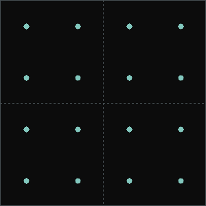 The same square with sixteen marks evenly covering it.