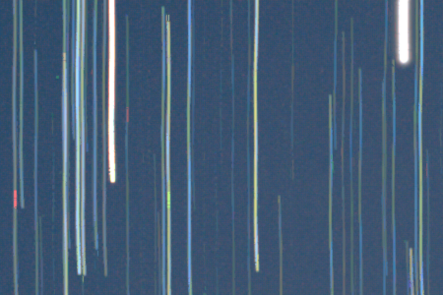 The same star-trail detail at 200% after directional gap filling
