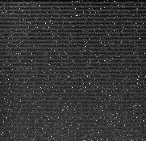 A dark frame from a cooled astronomical CCD: a nearly black field speckled with bright hot pixels
